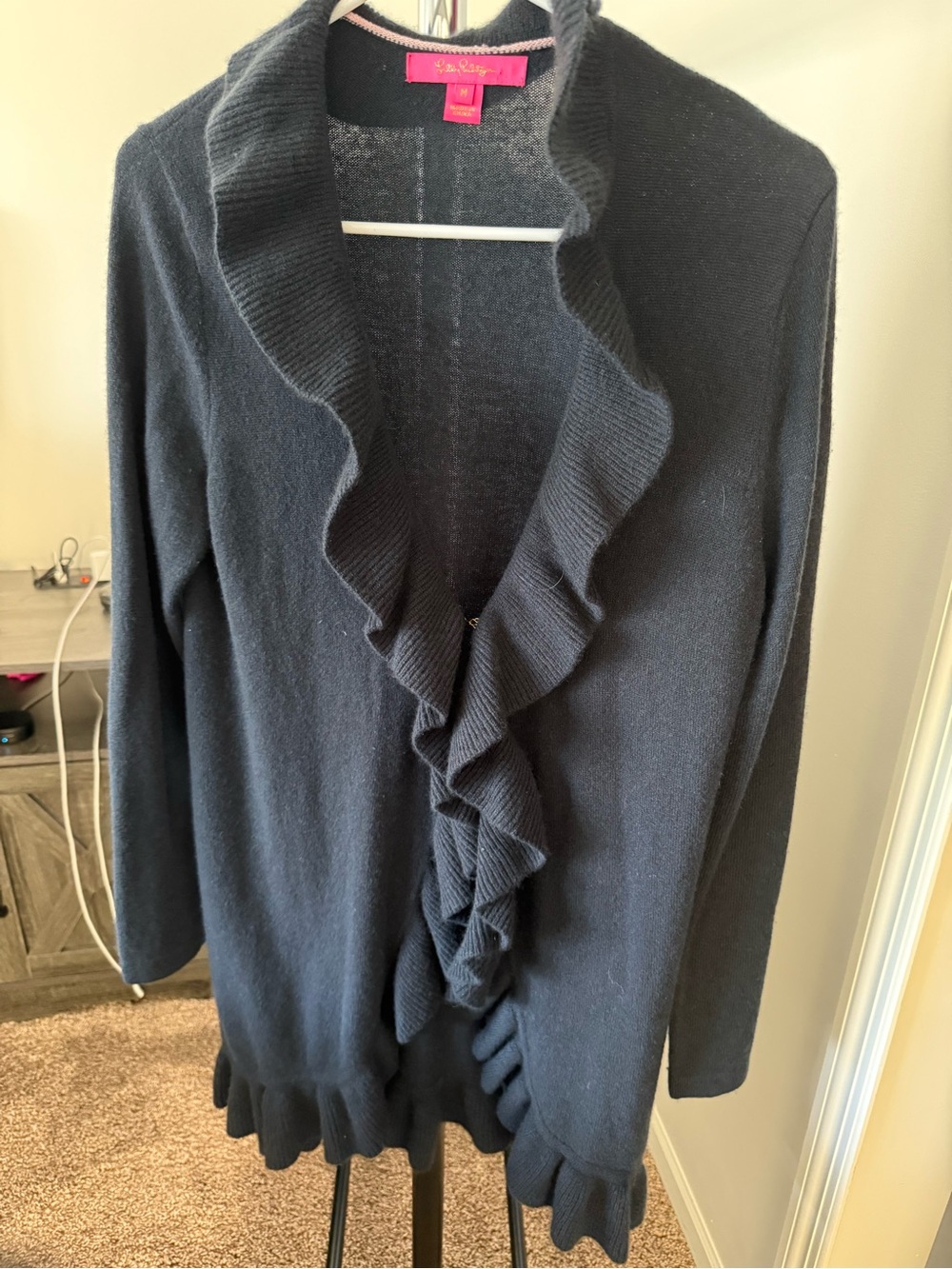 Lilly Pulitzer Navy Ruffle-Front Cardigan